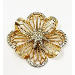 Jera VTG 925 Sterling Silver Vermeil MCM Rhinestone Starburst Brooch 24.3 Grams